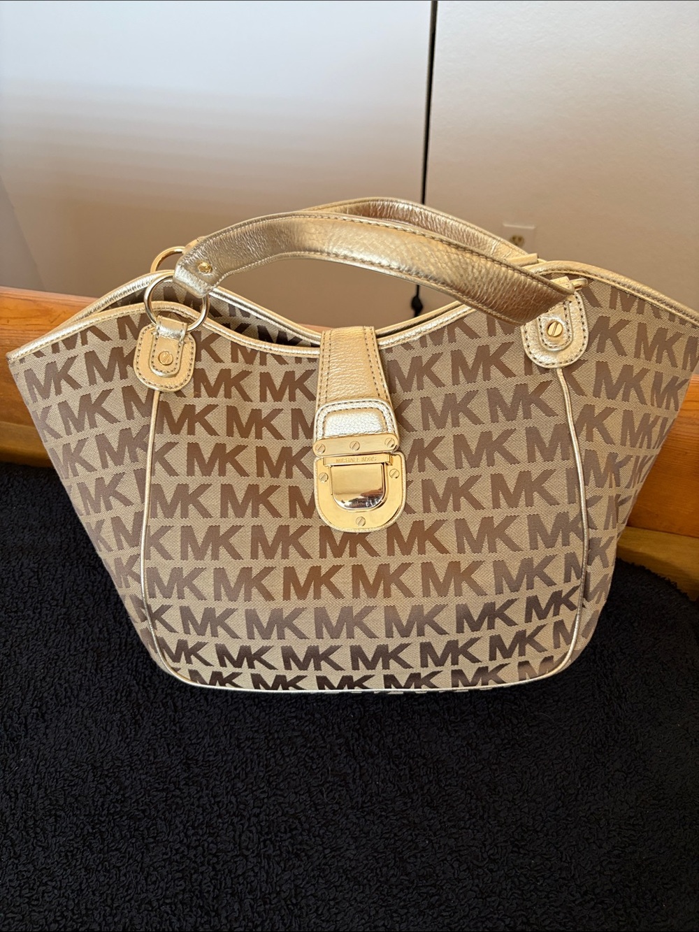 Michael Kors Beige Brown MK Logo Tote with Gold Accents (new with tags)